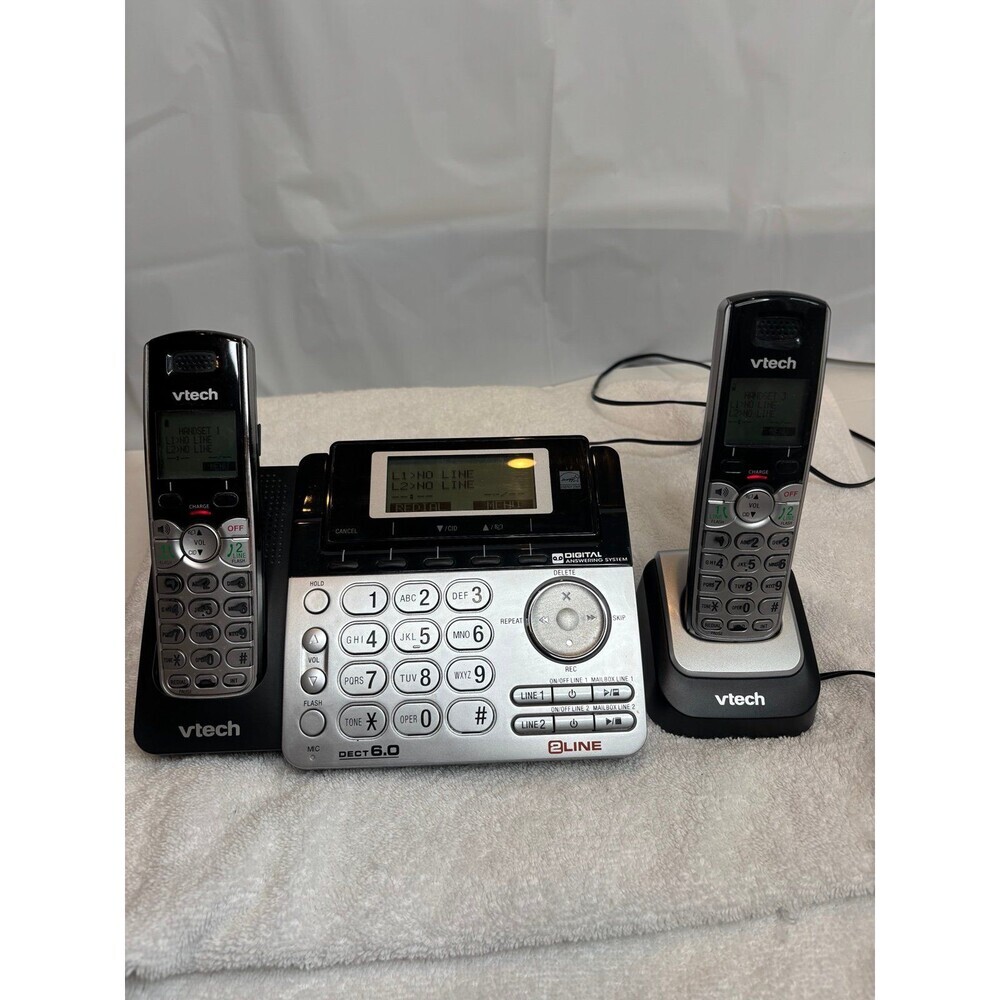 VTech DS6151 2-Line Cordless Phone System DECT 6.0 Answering Machine 2 Handsets